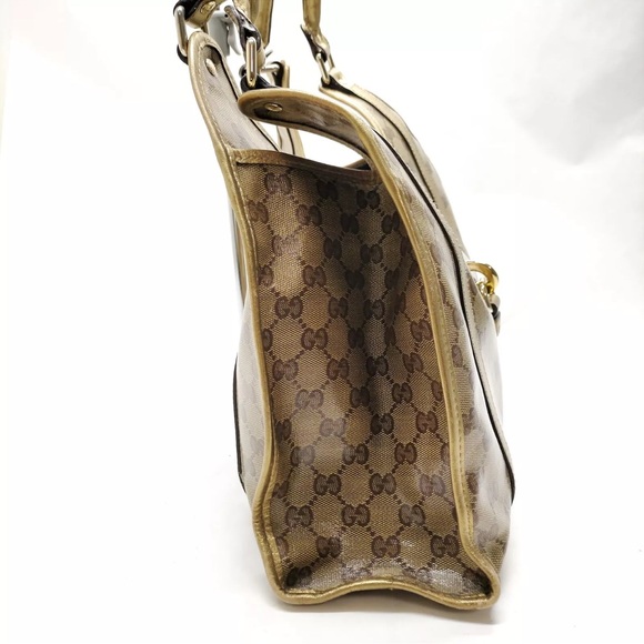 R718 Vintage Gucci hand bag brown coated canvas. - Picture 2 of 9